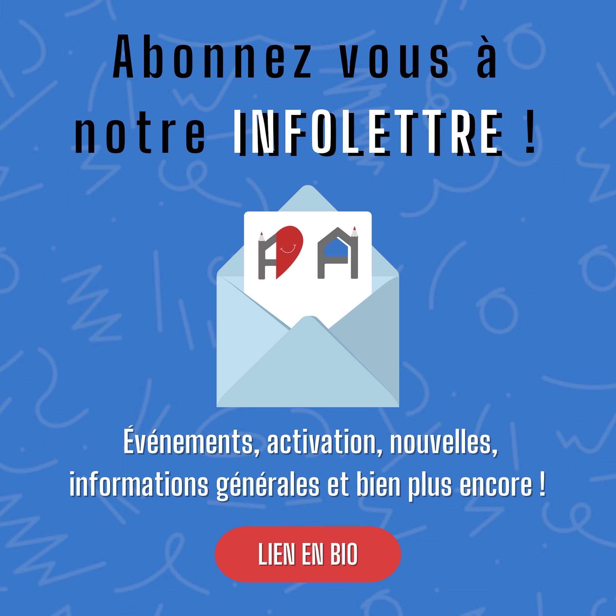 Featured image for “NOUVELLE INFOLETTRE – RESTEZ CONNECTÉ·E·S À NOTRE TITE-GRANDE FAMILLE”